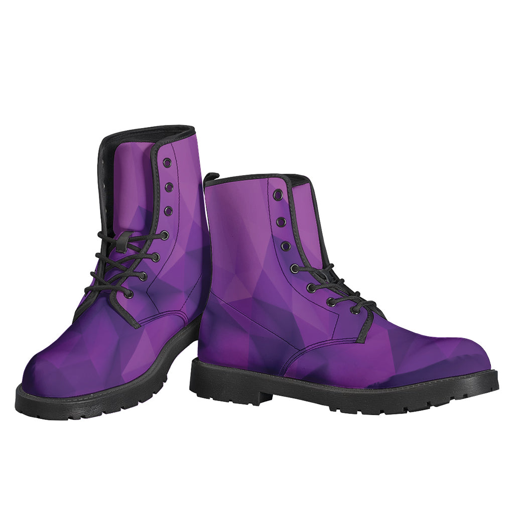 Purple Polygonal Geometric Print Leather Boots for Trendy Hippies - 3