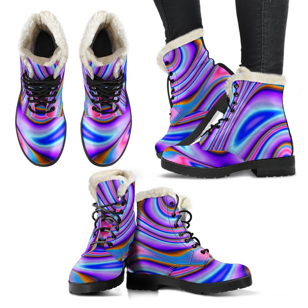 Purple Psychedelic Trippy Faux Fur Leather Boots for Hippies - 2