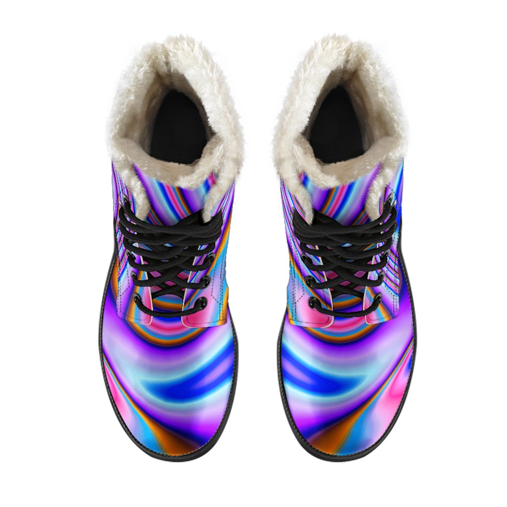 Purple Psychedelic Trippy Faux Fur Leather Boots for Hippies - 4