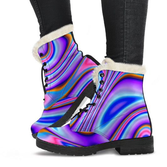 Purple Psychedelic Trippy Faux Fur Leather Boots for Hippies - 1