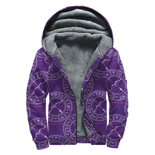 Purple Sagittarius Sherpa Lined Zip Up Hoodie for Free-Spirited Hippies - 1