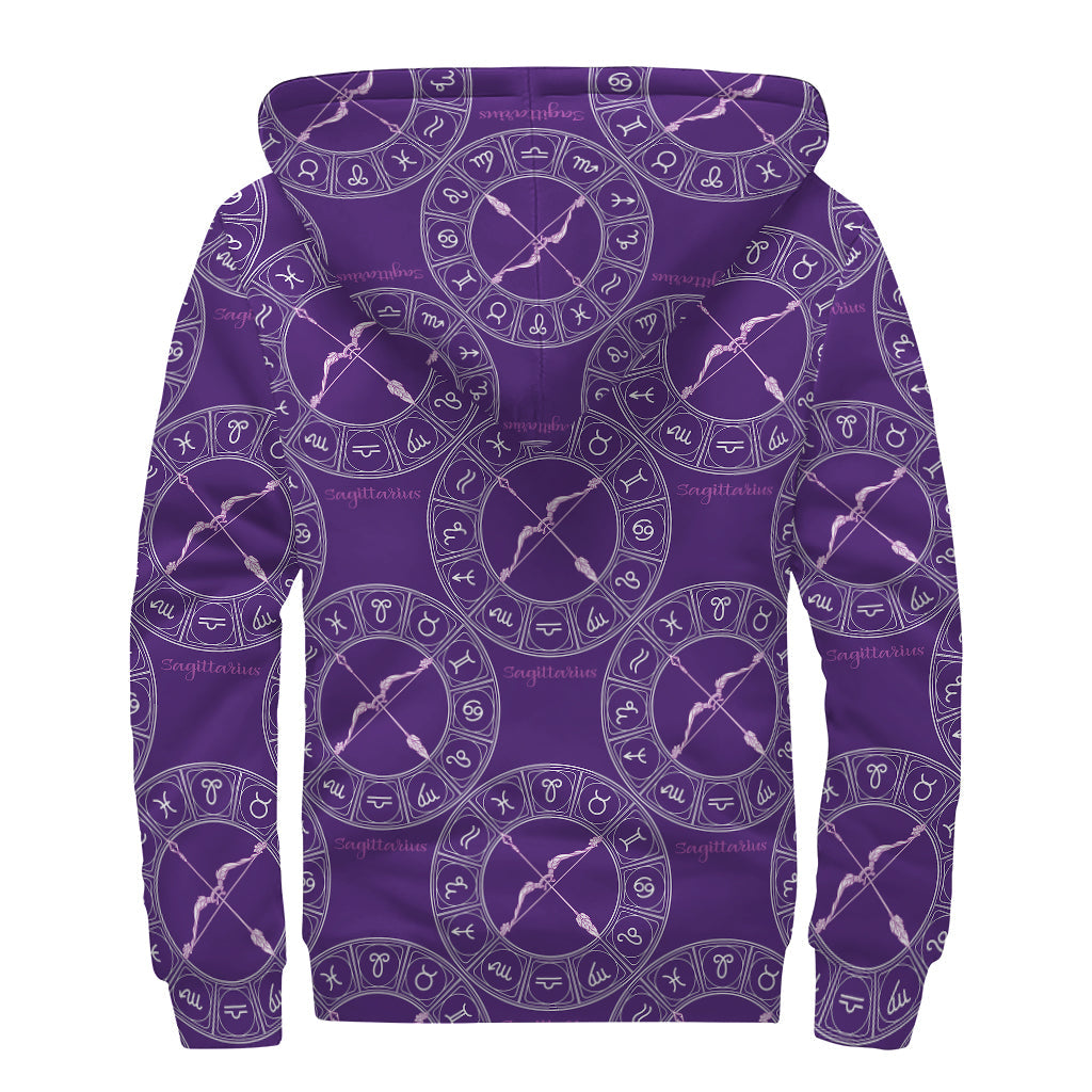 Purple Sagittarius Sherpa Lined Zip Up Hoodie for Free-Spirited Hippies - 2