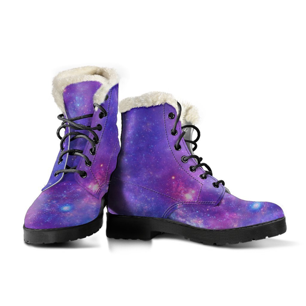 Purple Stardust Cloud Galaxy Space Print Faux Fur Leather Boots for Modern Hippies - 3