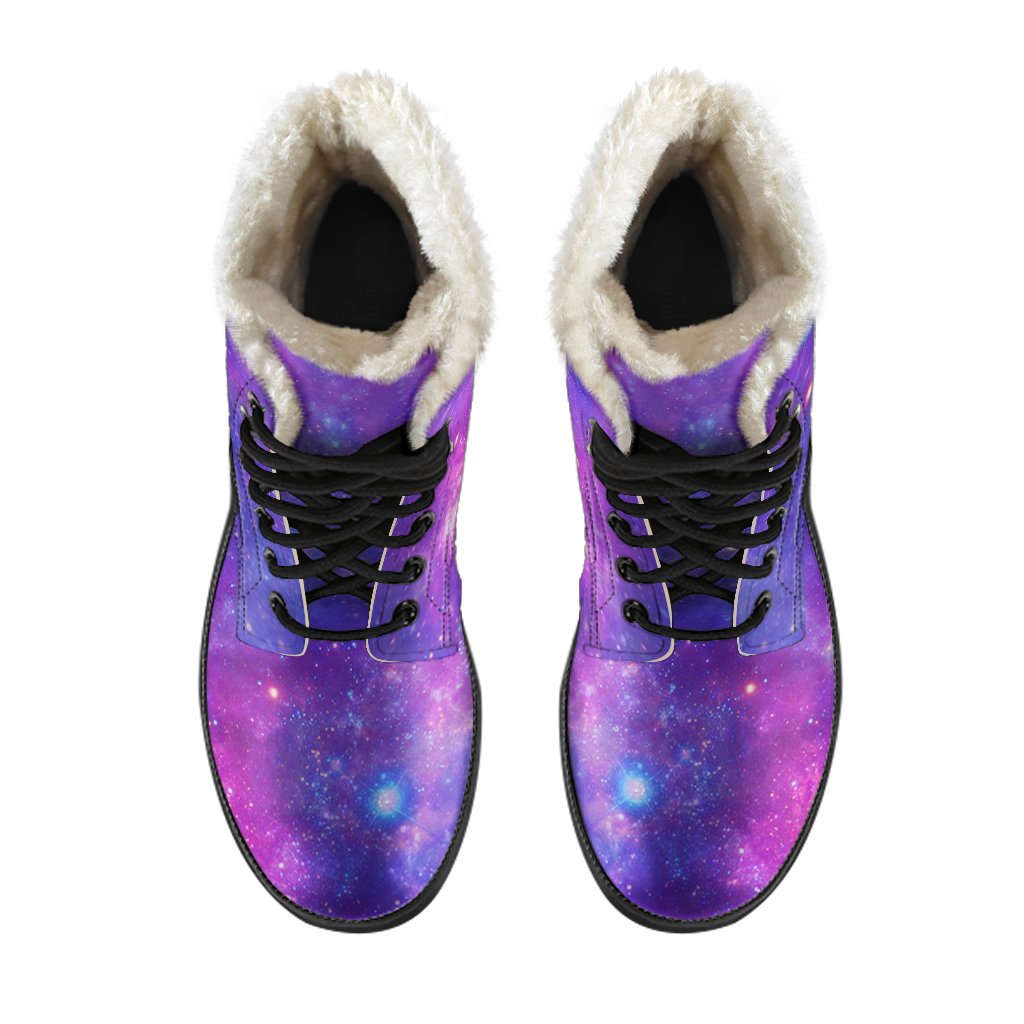 Purple Stardust Cloud Galaxy Space Print Faux Fur Leather Boots for Modern Hippies - 4