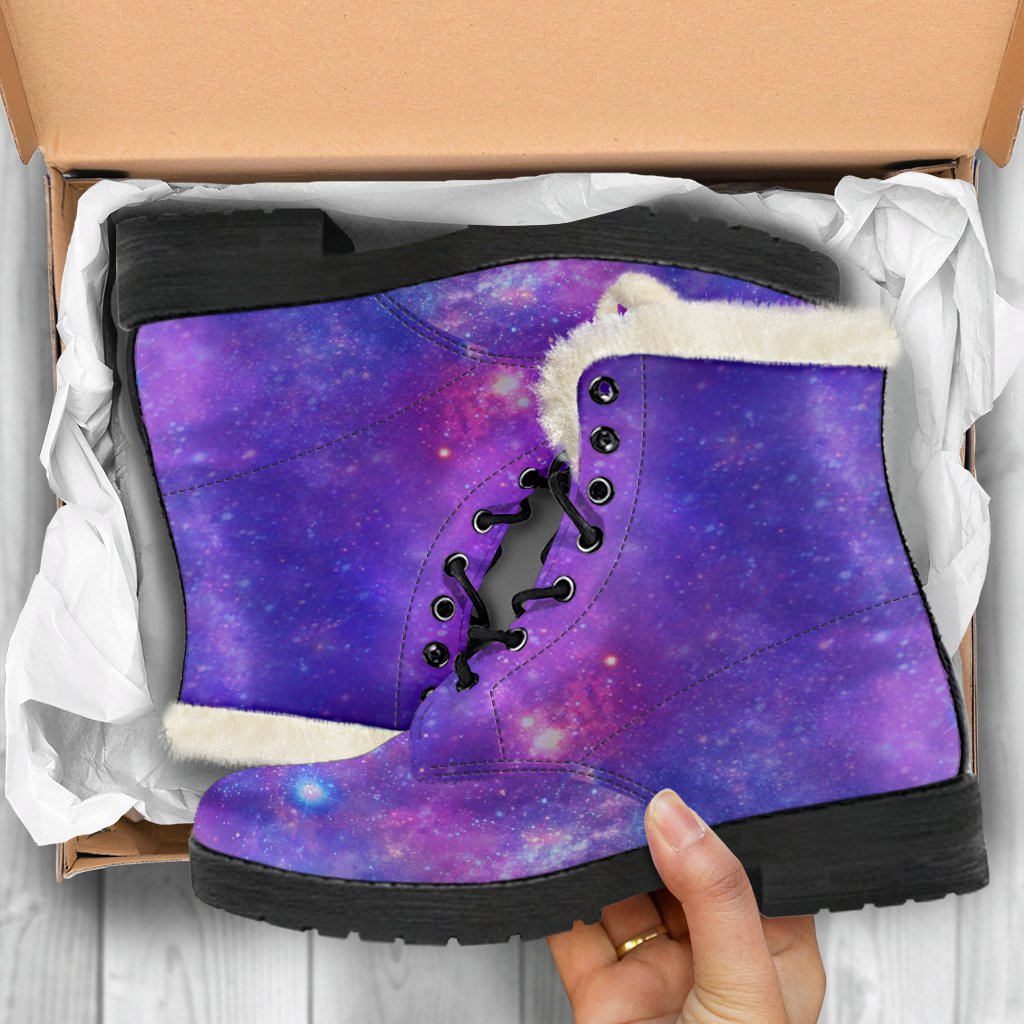 Purple Stardust Cloud Galaxy Space Print Faux Fur Leather Boots for Modern Hippies - 5