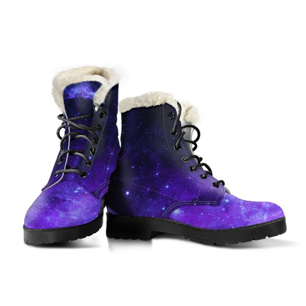 Galactic Groove: Purple Stars Nebula Galaxy Faux Fur Leather Boots for Stylish Hippies - 3