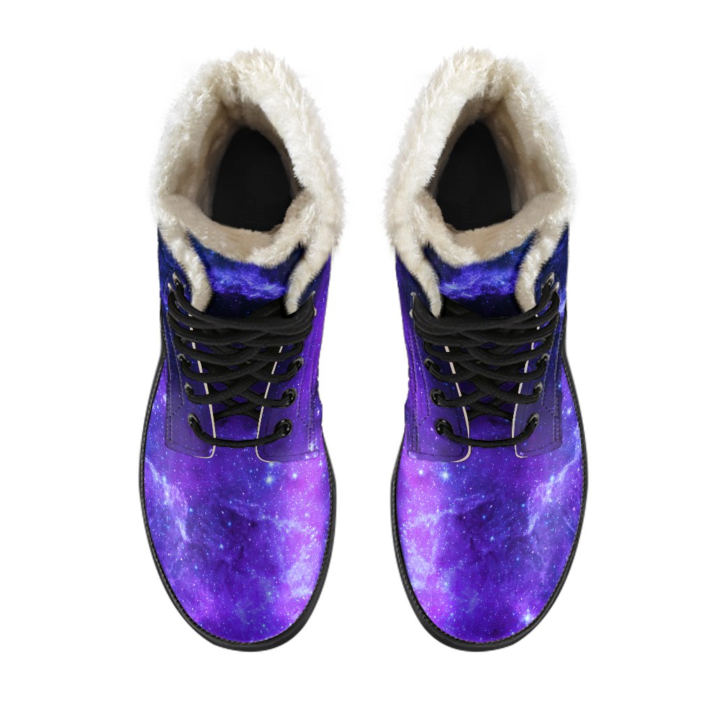 Galactic Groove: Purple Stars Nebula Galaxy Faux Fur Leather Boots for Stylish Hippies - 4