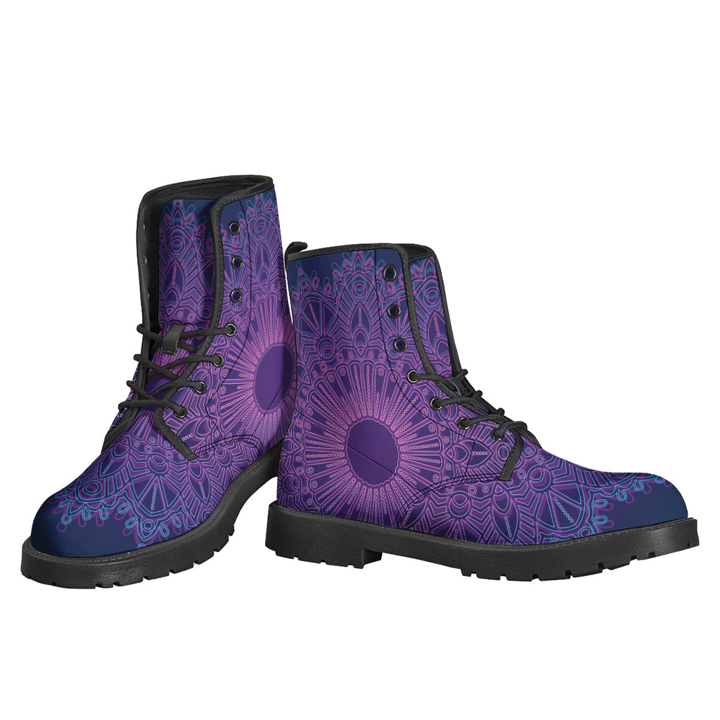 Groovy Vibes: Purple Trippy Mandala Print Leather Boots for Hippies - 3