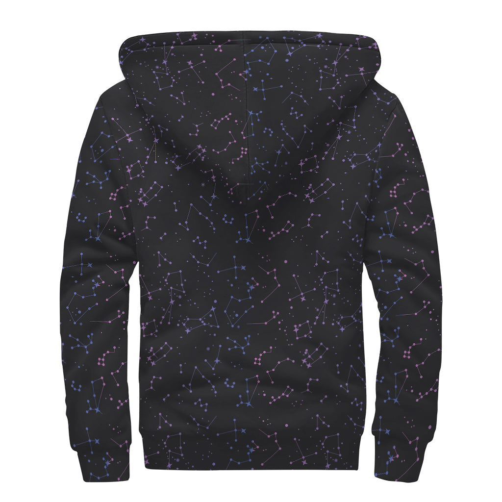 Starry Nights: Purple Zodiac Stars Sherpa Lined Zip Up Hoodie - 2