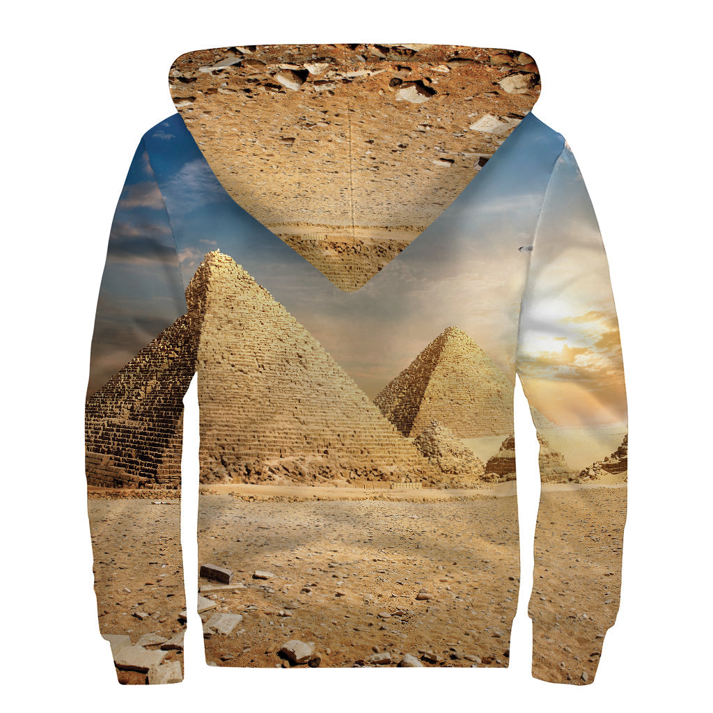 Pyramid Sunset Print Sherpa Lined Zip Up Hoodie - Embrace Your Inner Hippie Vibe! - 2