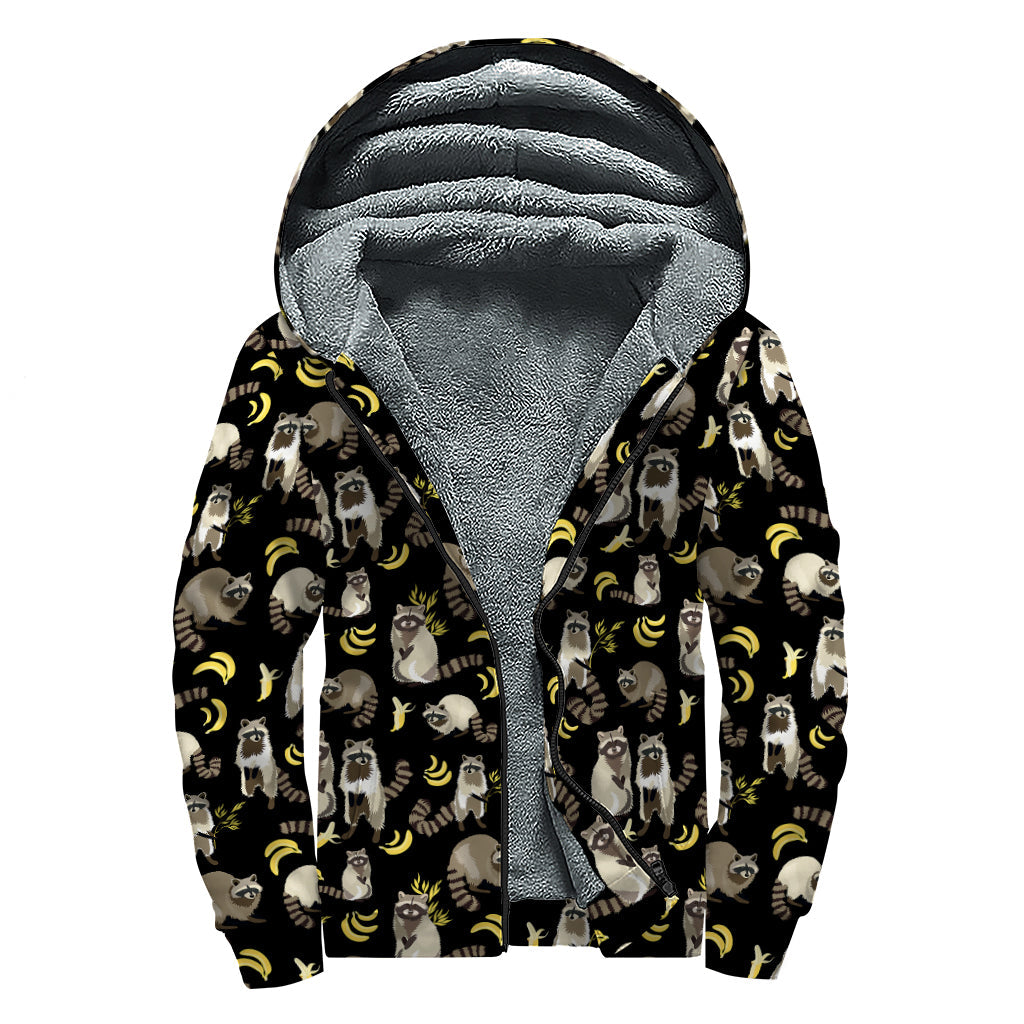 Groovy Raccoon and Banana Sherpa Lined Zip Up Hoodie - 1