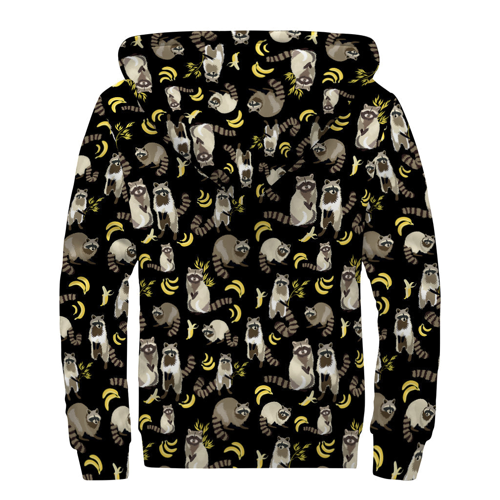 Groovy Raccoon and Banana Sherpa Lined Zip Up Hoodie - 2