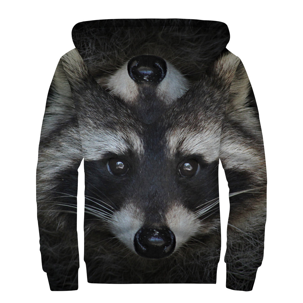 Raccoon Portrait Print Sherpa Lined Zip Up Hoodie for the Free-Spirited Hippie - 2