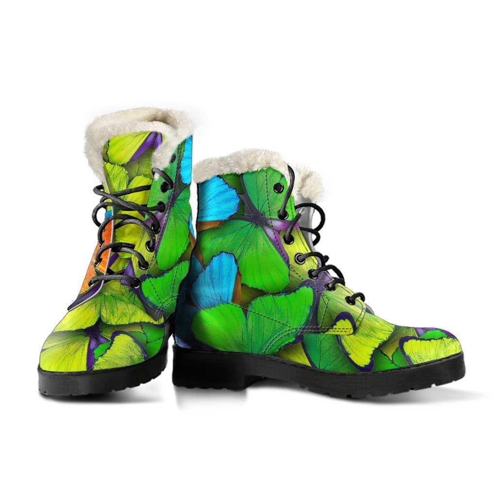 Groovy Rainbow Butterfly Faux Fur Leather Boots - Step Out in Style! - 3