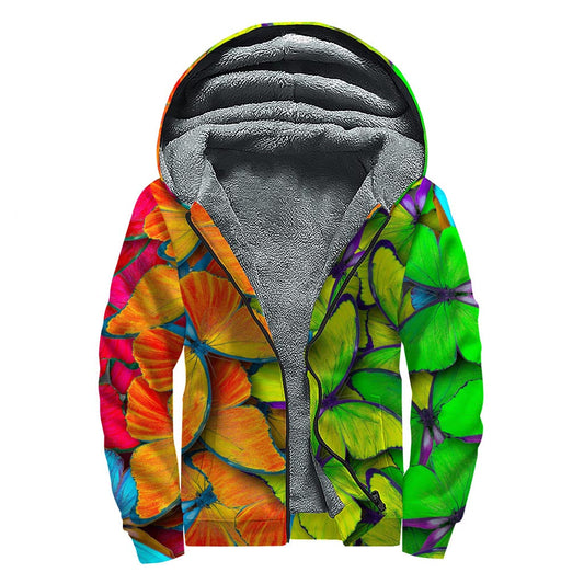 Rainbow Butterfly Bliss: Sherpa-Lined Zip Up Hoodie for Groovy Hippies - 1