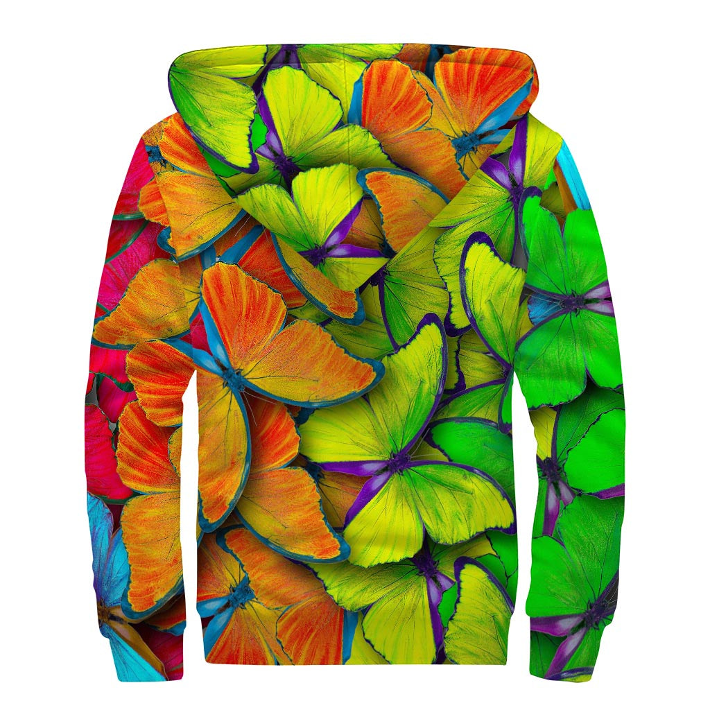 Rainbow Butterfly Bliss: Sherpa-Lined Zip Up Hoodie for Groovy Hippies - 2