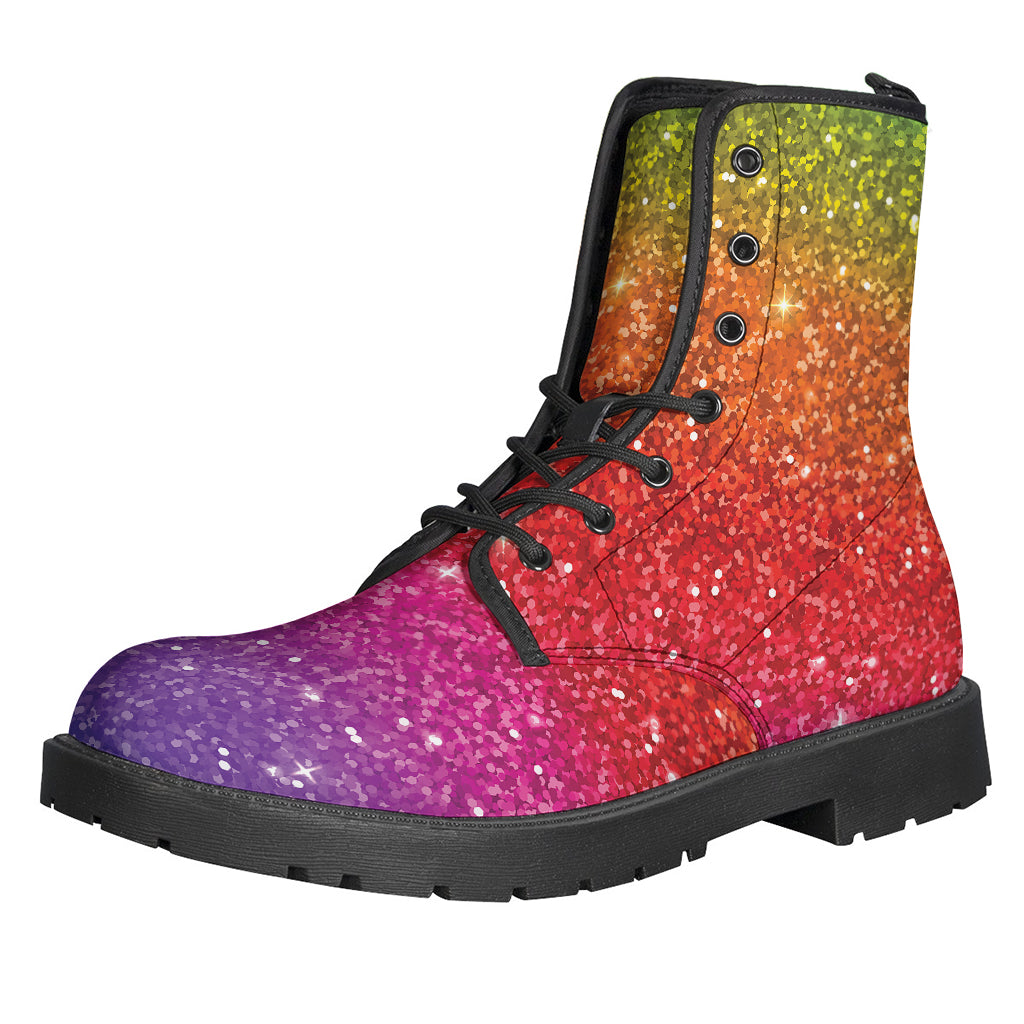 Rainbow Glitter Artwork Leather Boots for Stylish Hippies - 1