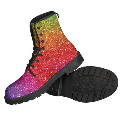 Rainbow Glitter Artwork Leather Boots for Stylish Hippies - 2