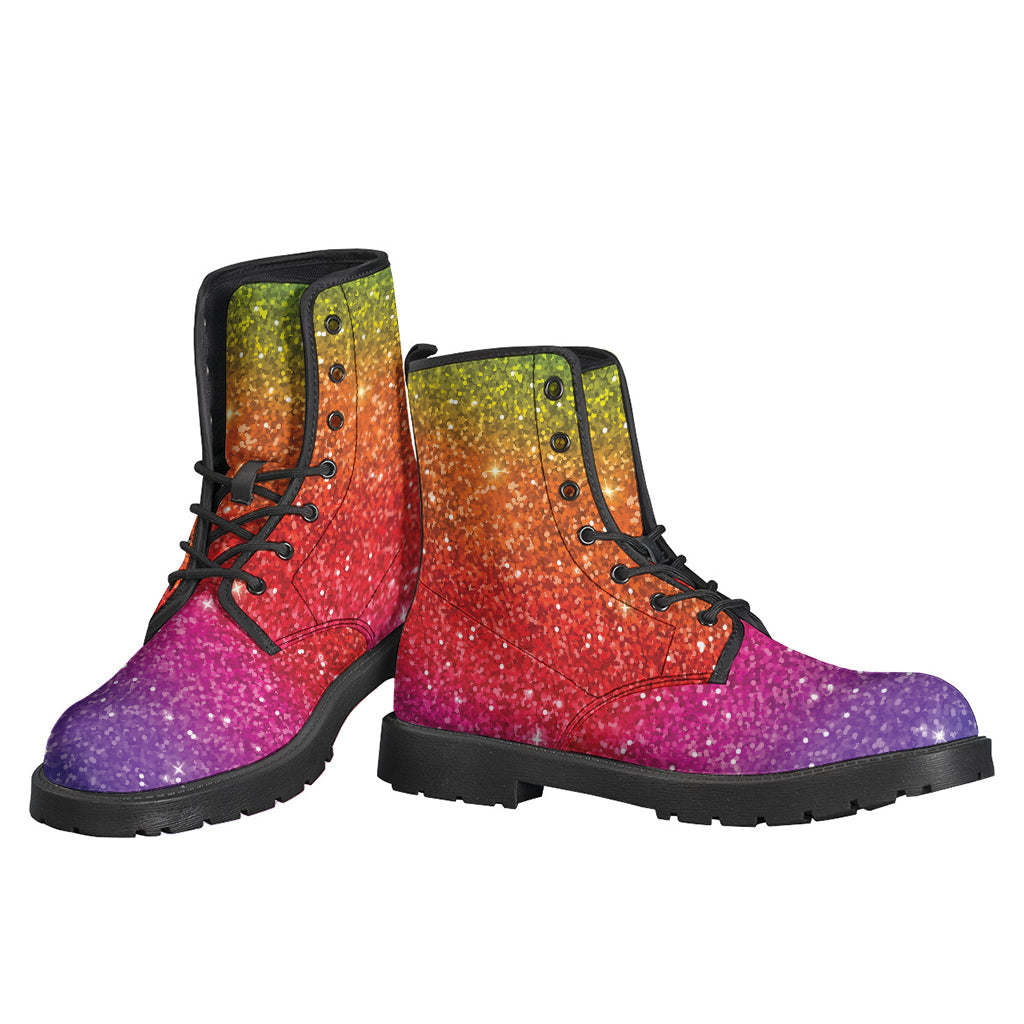 Rainbow Glitter Artwork Leather Boots for Stylish Hippies - 3