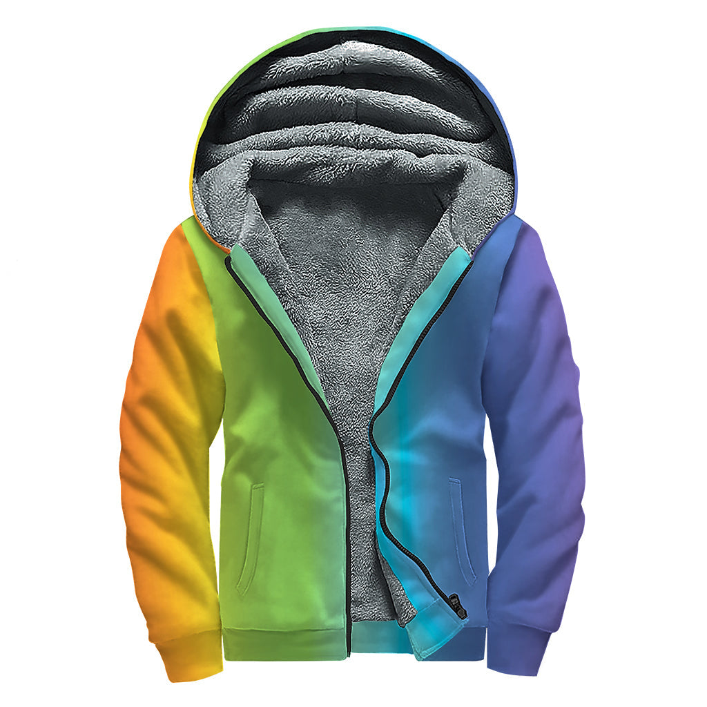 Rainbow Gradient Print Sherpa-Lined Zip-Up Hoodie: Embrace Your Inner Hippie Style - 1