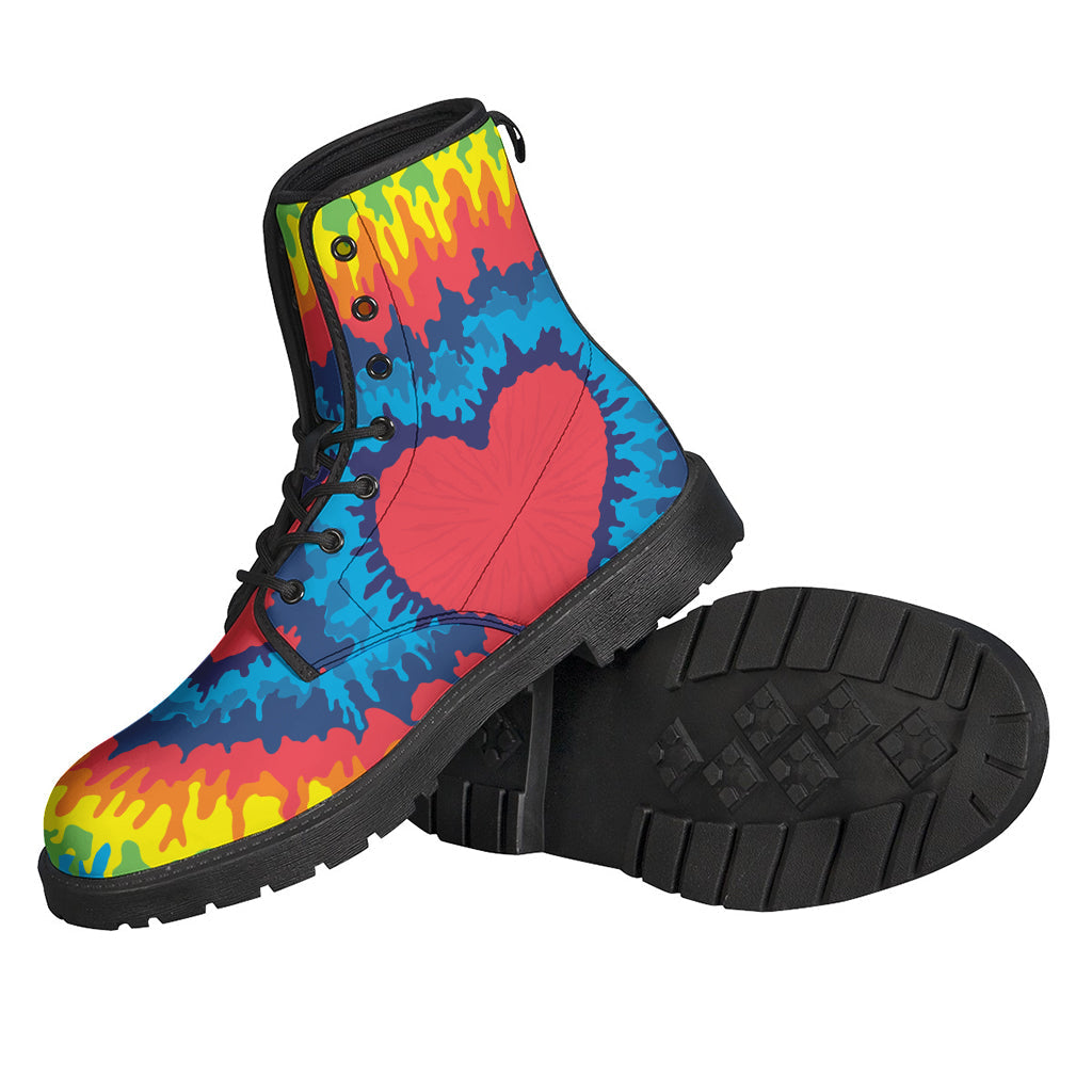 Groovy Rainbow Heart Tie-Dye Leather Boots for Peace-Loving Hippies - 2