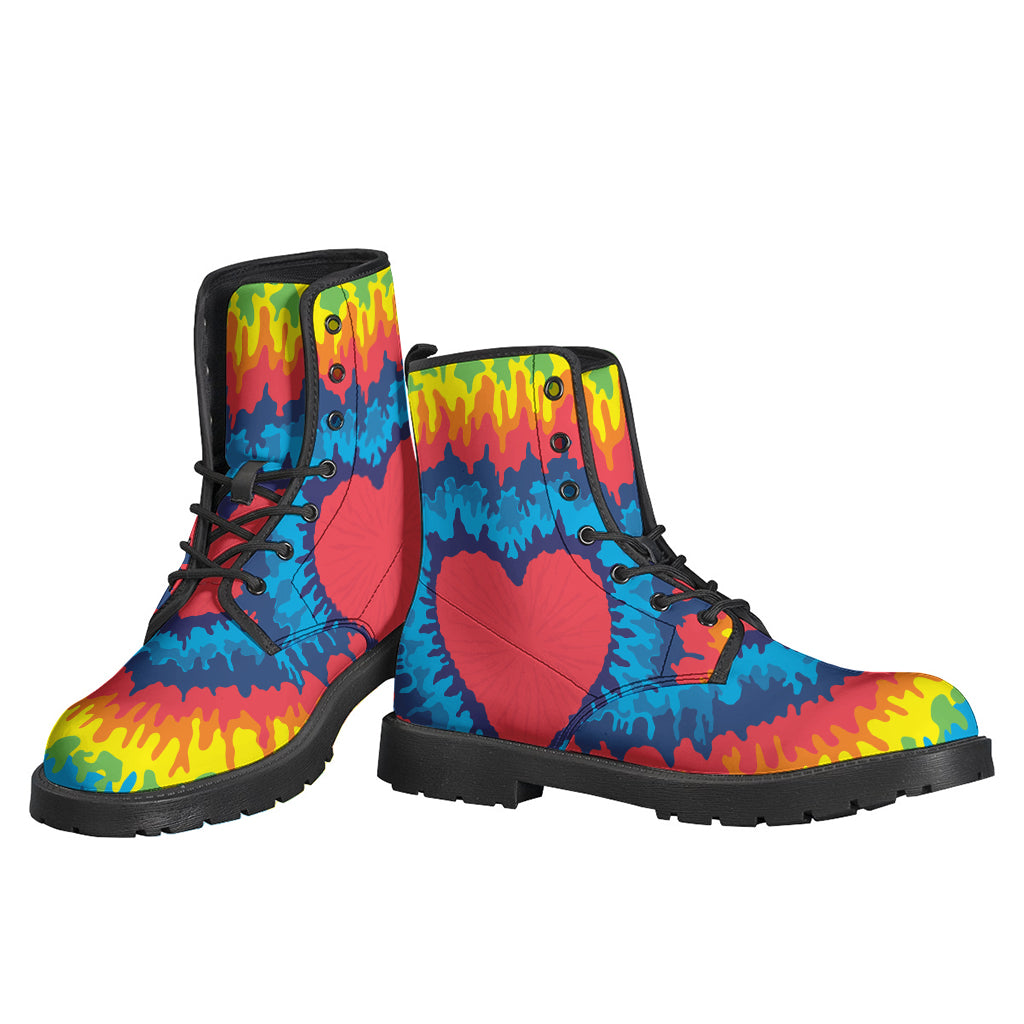 Groovy Rainbow Heart Tie-Dye Leather Boots for Peace-Loving Hippies - 3