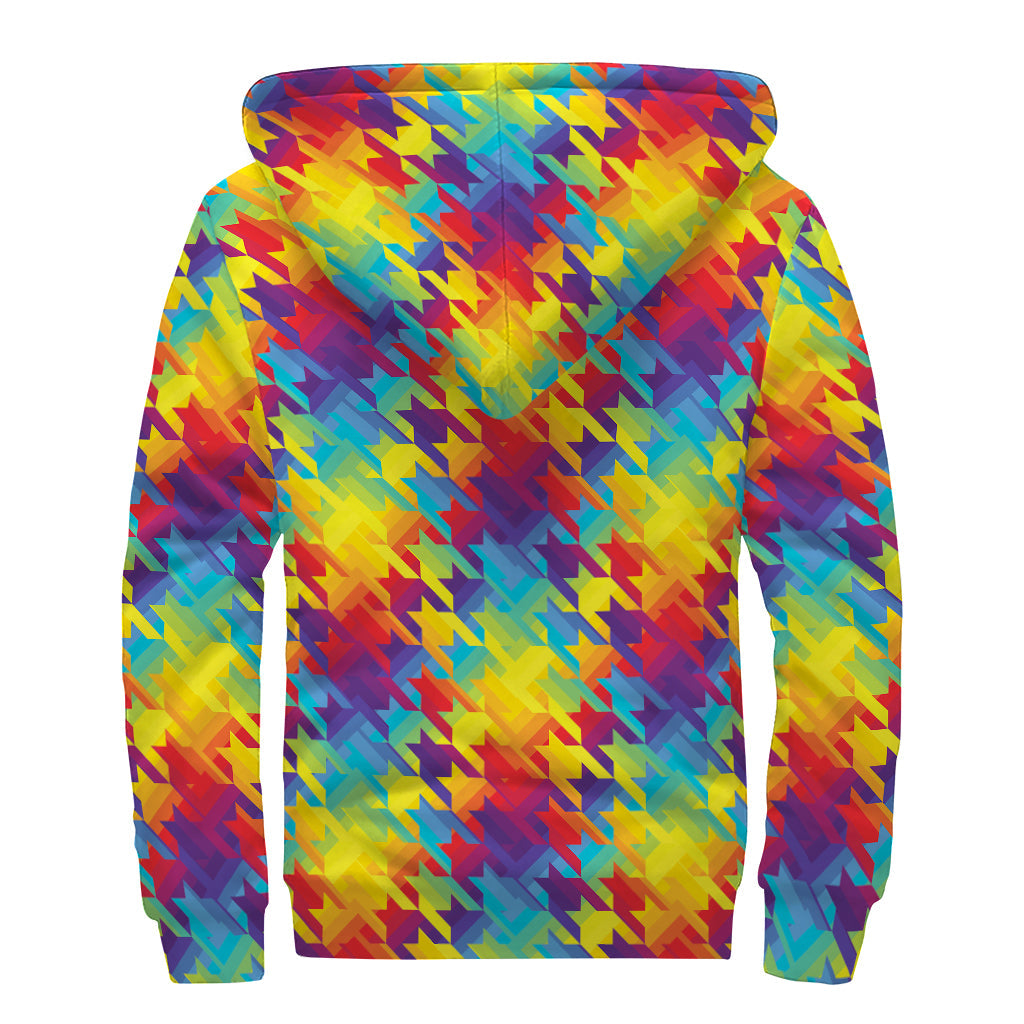 Rainbow Houndstooth Sherpa: Embrace Your Inner Hippie with this Cozy Zip Up Hoodie! - 2