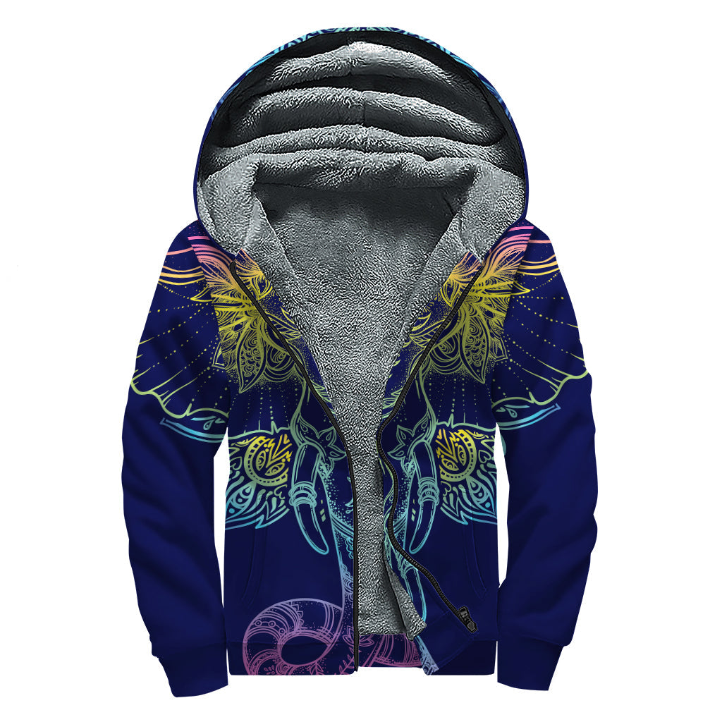 Rainbow Indian Elephant Print Sherpa Lined Zip Up Hoodie for the Free Spirited Hippie Soul - 1