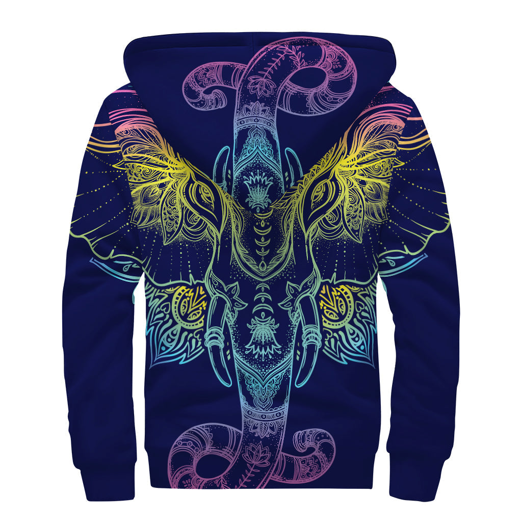 Rainbow Indian Elephant Print Sherpa Lined Zip Up Hoodie for the Free Spirited Hippie Soul - 2