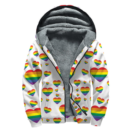 Rainbow Heart Sherpa Lined Zip Up Hoodie for Groovy Hippies - 1