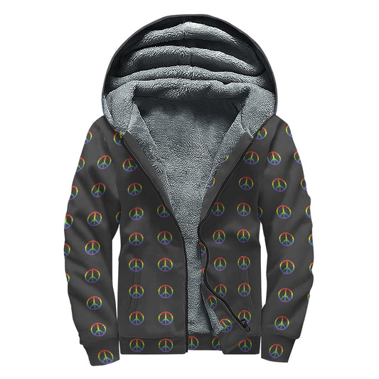 Groovy Rainbow Peace Sign Sherpa Lined Zip Up Hoodie - 1