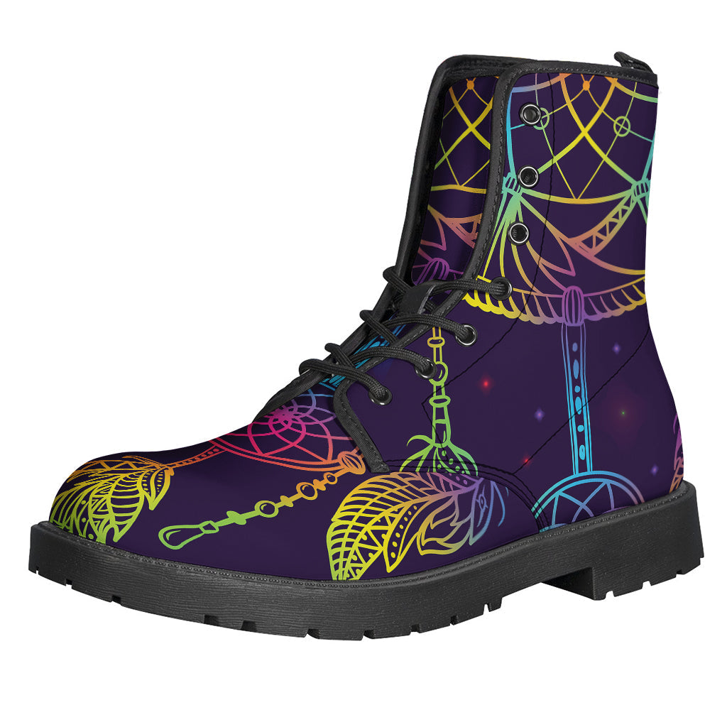 Rainbow Native Dream Catcher Printed Leather Boots for Hippie Fashionistas - 1