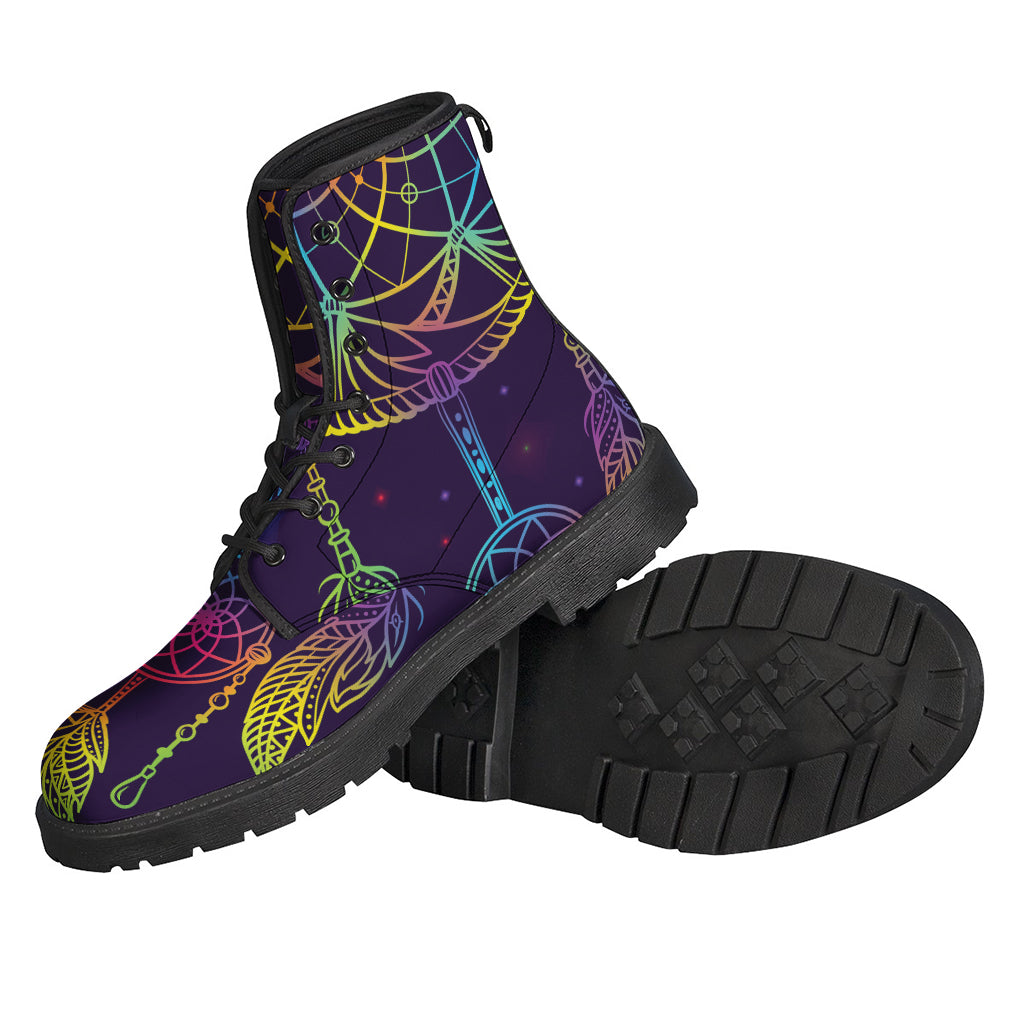 Rainbow Native Dream Catcher Printed Leather Boots for Hippie Fashionistas - 2