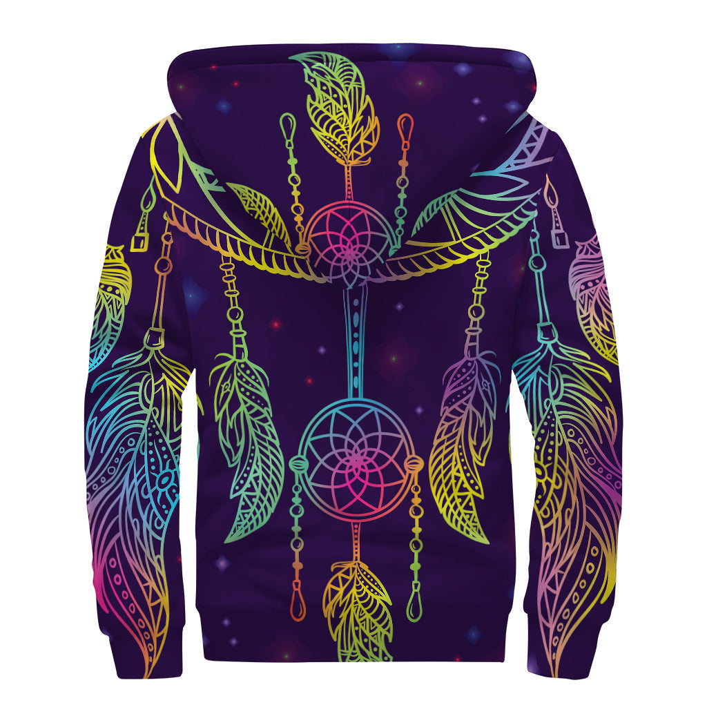 Rainbow Dream Catcher Sherpa Lined Zip Up Hoodie for Groovy Hippies - 2