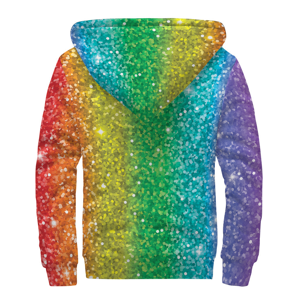 Groovy Rainbow Glitter Print Sherpa Lined Zip Up Hoodie for Flower Children - 2