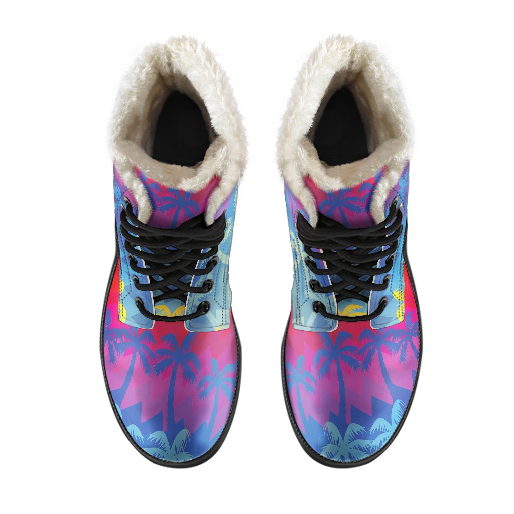 Groovy Rainbow Palm Tree Faux Fur Leather Boots for the Free-Spirited Hippie - 4