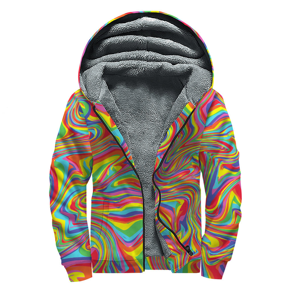 Rainbow Rave Print Sherpa Lined Zip Up Hoodie - Embrace Your Inner Hippie Style - 1