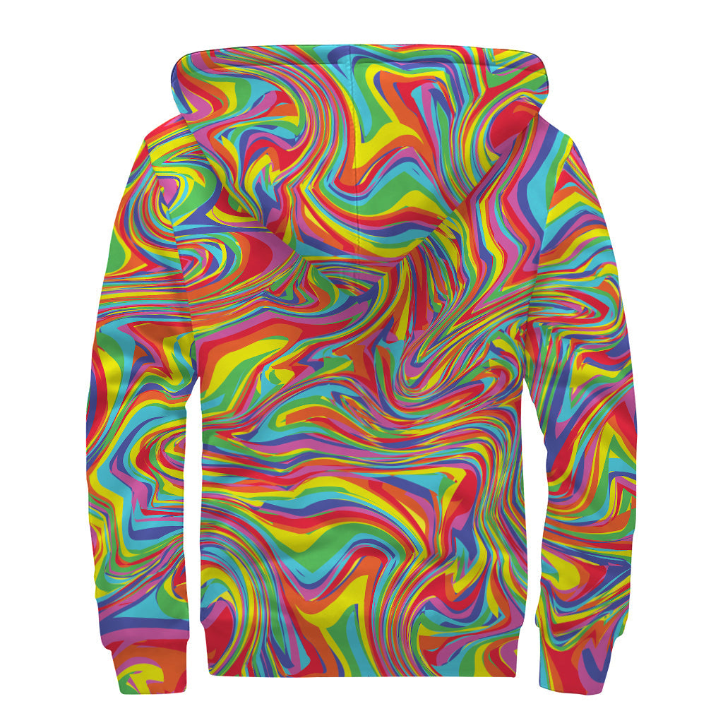 Rainbow Rave Print Sherpa Lined Zip Up Hoodie - Embrace Your Inner Hippie Style - 2