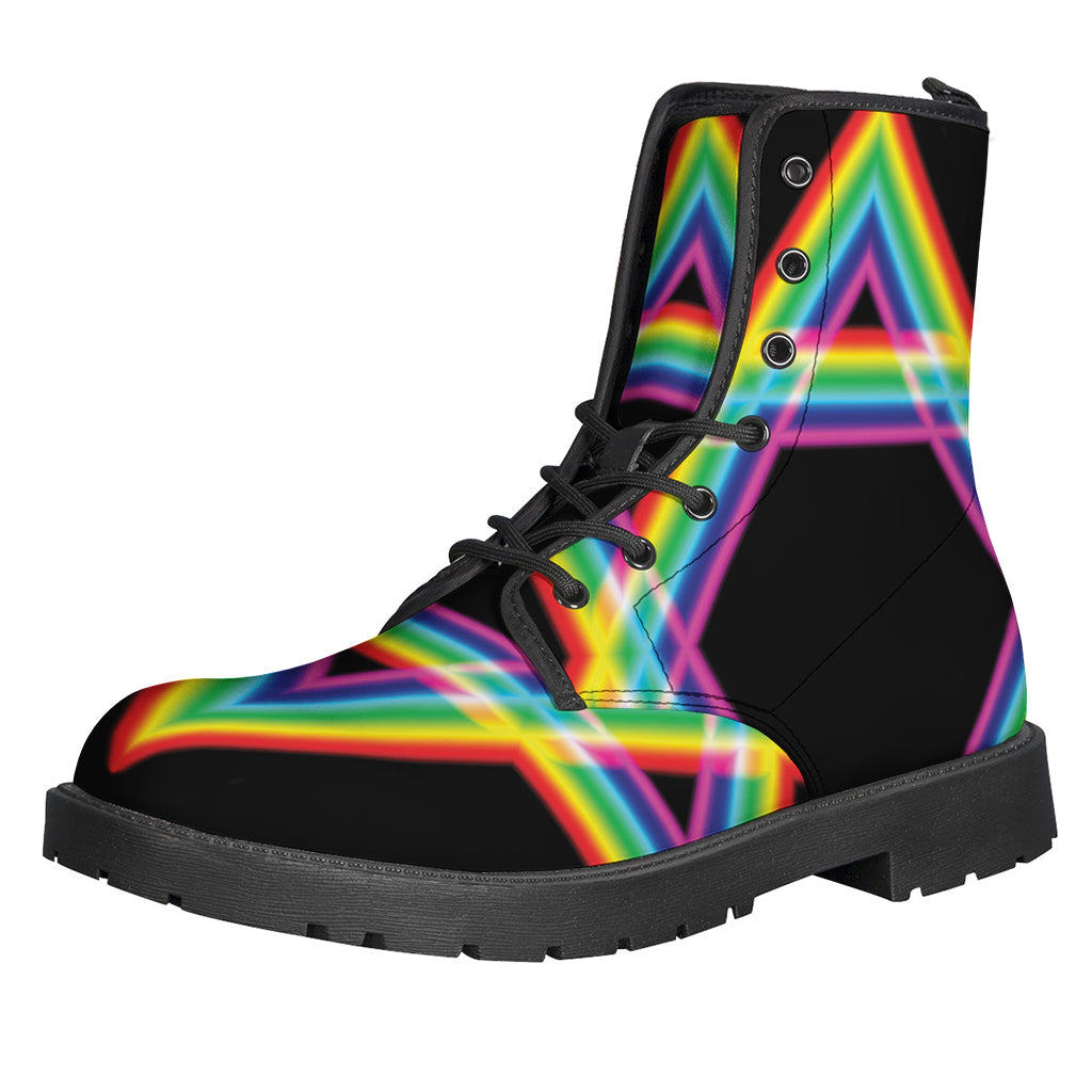 Groovy Rainbow Star of David Leather Boots for the Free-Spirited Hippie - 1