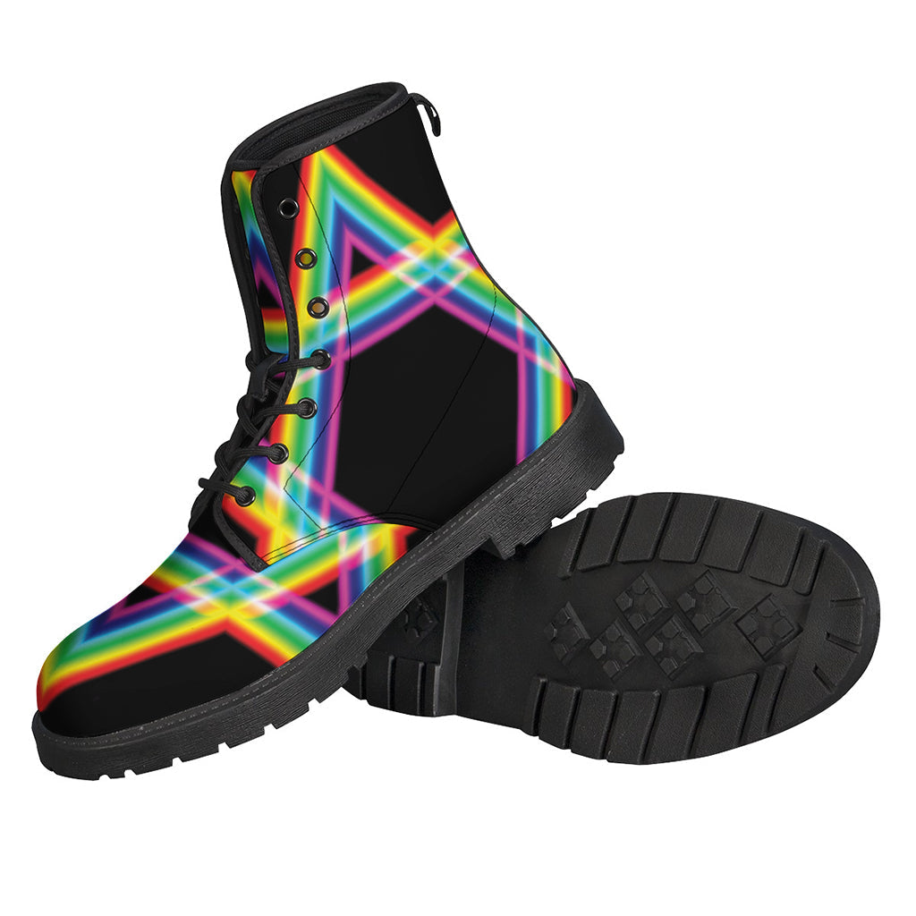 Groovy Rainbow Star of David Leather Boots for the Free-Spirited Hippie - 2