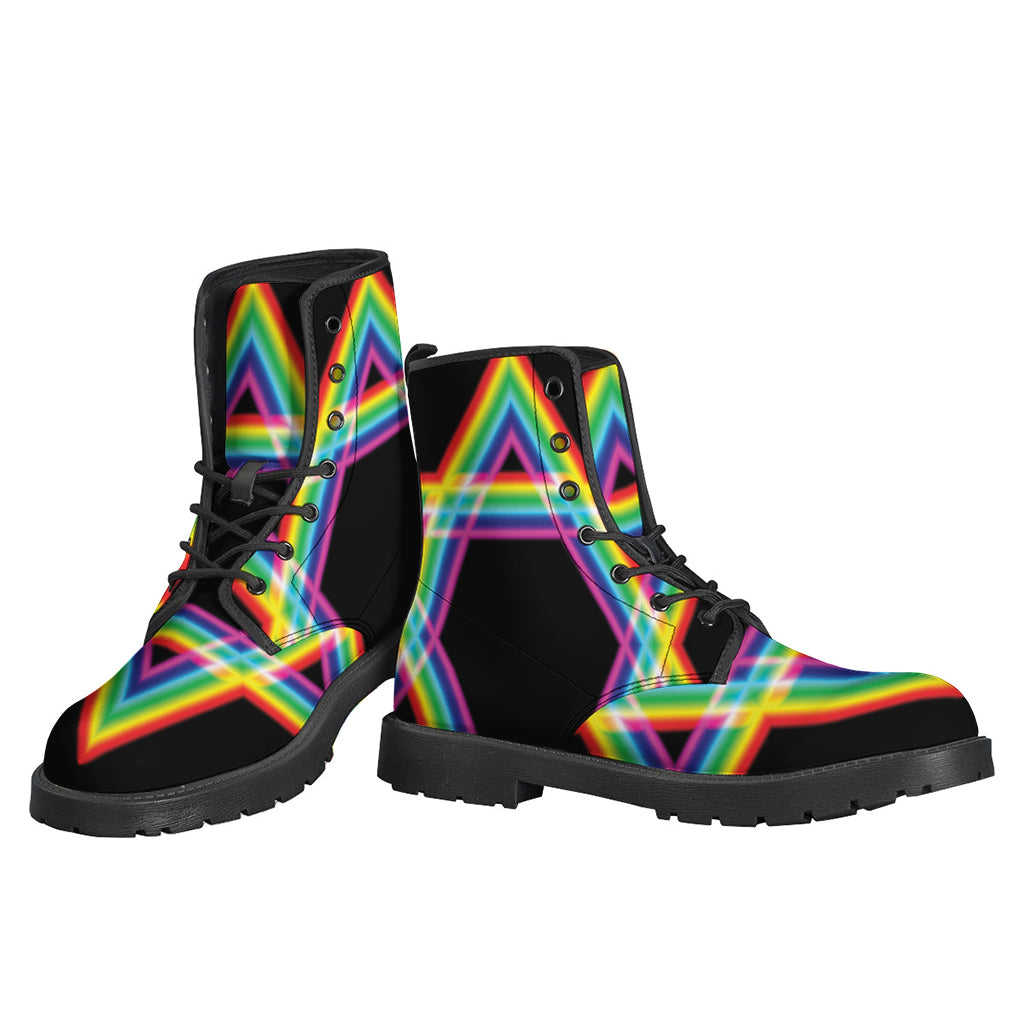 Groovy Rainbow Star of David Leather Boots for the Free-Spirited Hippie - 3