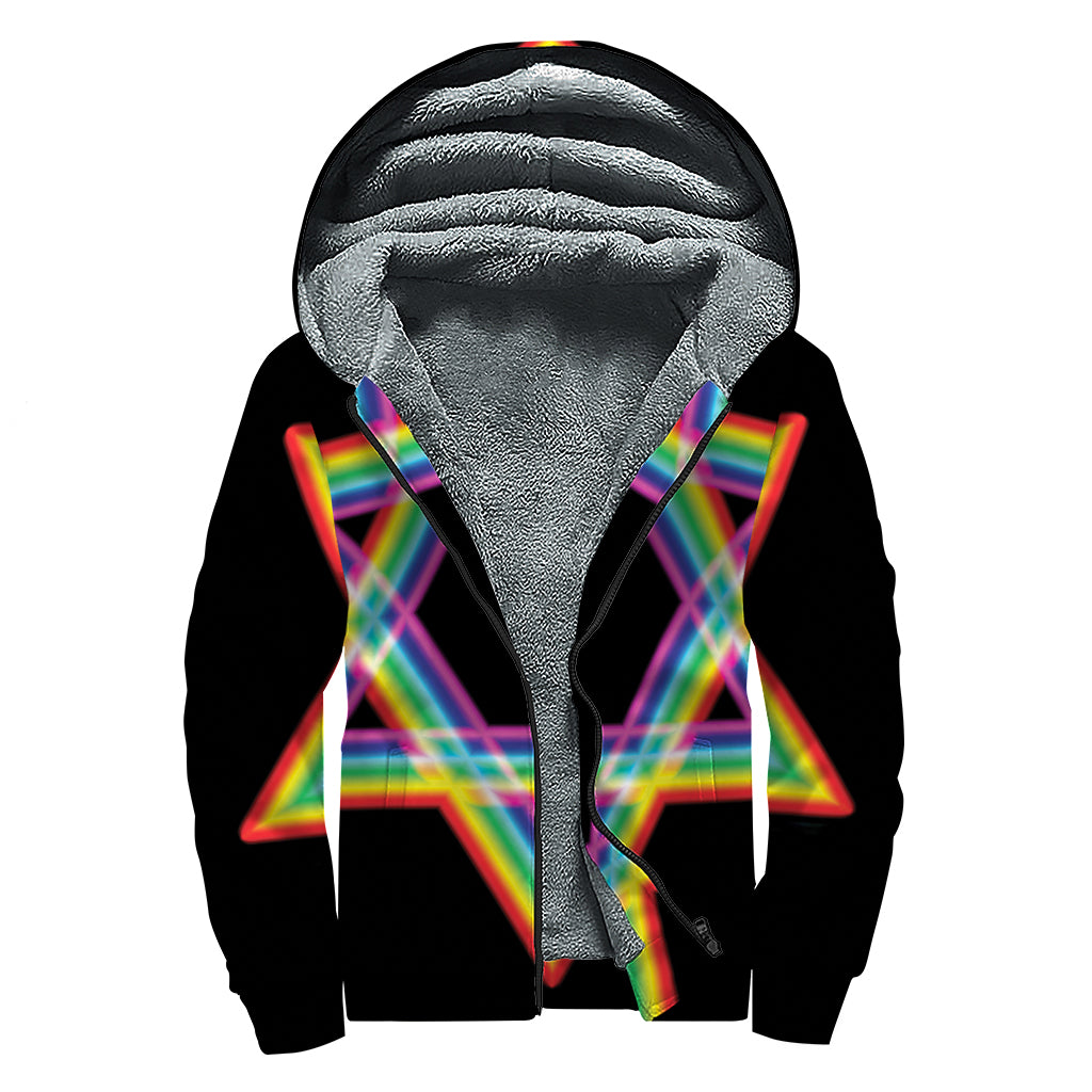 Rainbow Star of David Sherpa-Lined Zip Up Hoodie for the Free-Spirited Hippie - 1