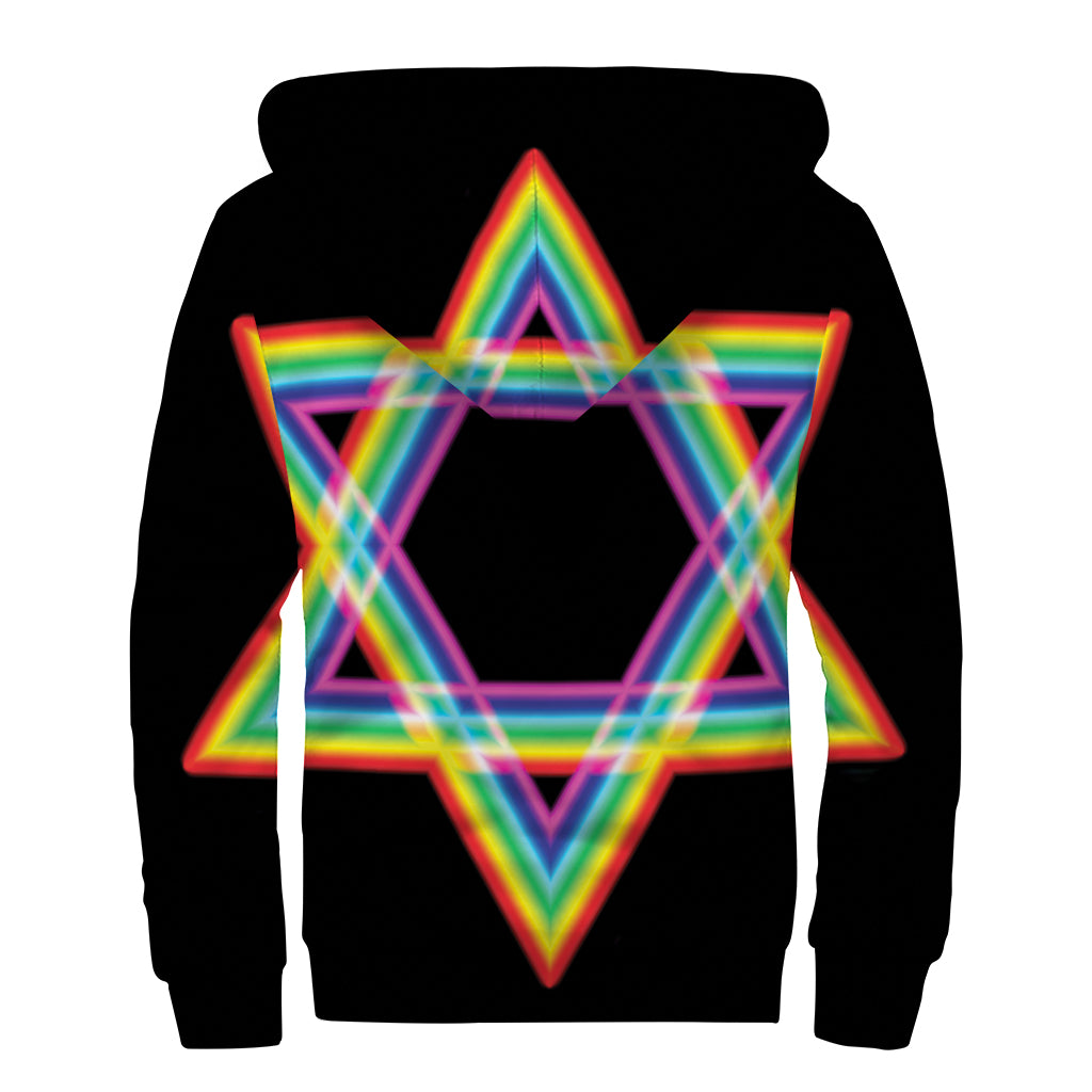 Rainbow Star of David Sherpa-Lined Zip Up Hoodie for the Free-Spirited Hippie - 2