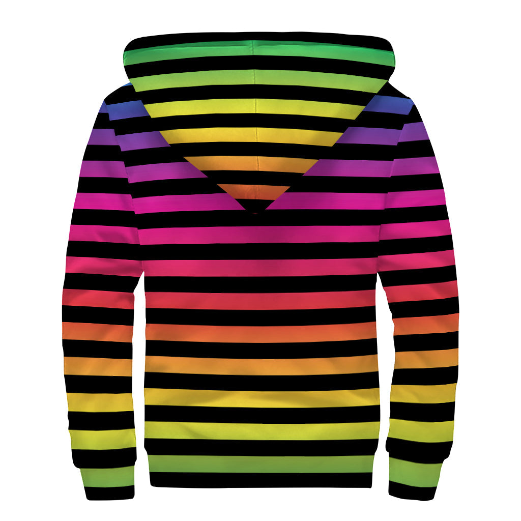 Groovy Rainbow Striped Sherpa Lined Zip Up Hoodie for Free-Spirited Hippies - 2