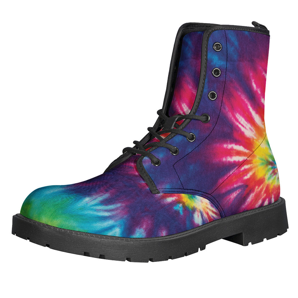 Step Out in Style: Rainbow Tie-Dye Leather Lightweight Boots for the Fashionable Hippie - 1