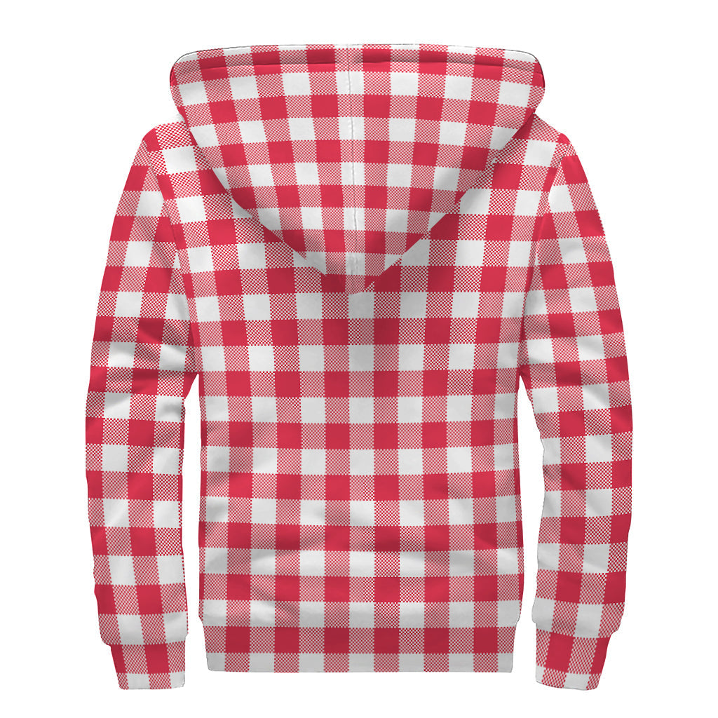 Raspberry Red and White Gingham Print Sherpa Lined Zip Up Hoodie - Embrace Your Inner Hippie Style - 2