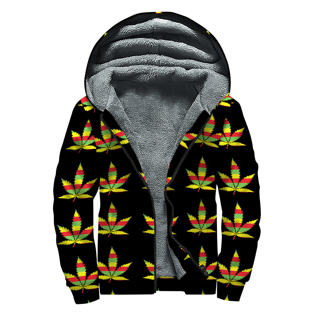 Rasta Flag Pattern Sherpa Lined Zip Up Hoodie for Hippies - 1