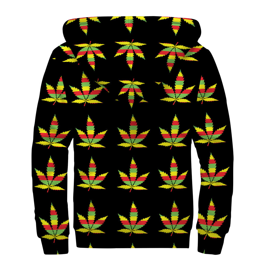 Rasta Flag Pattern Sherpa Lined Zip Up Hoodie for Hippies - 2