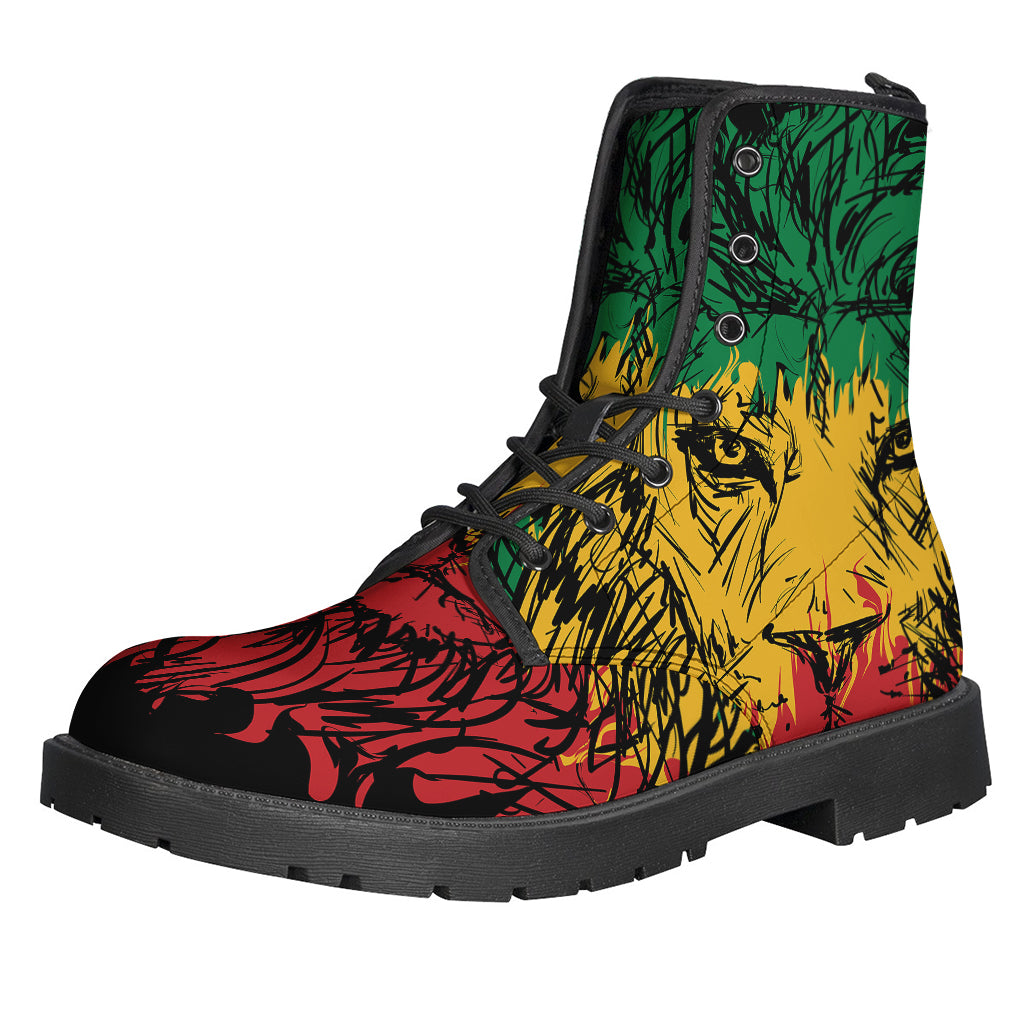 Rasta Lion Print Leather Boots for the Free-Spirited Hippie - 1