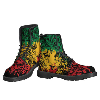 Rasta Lion Print Leather Boots for the Free-Spirited Hippie - 3